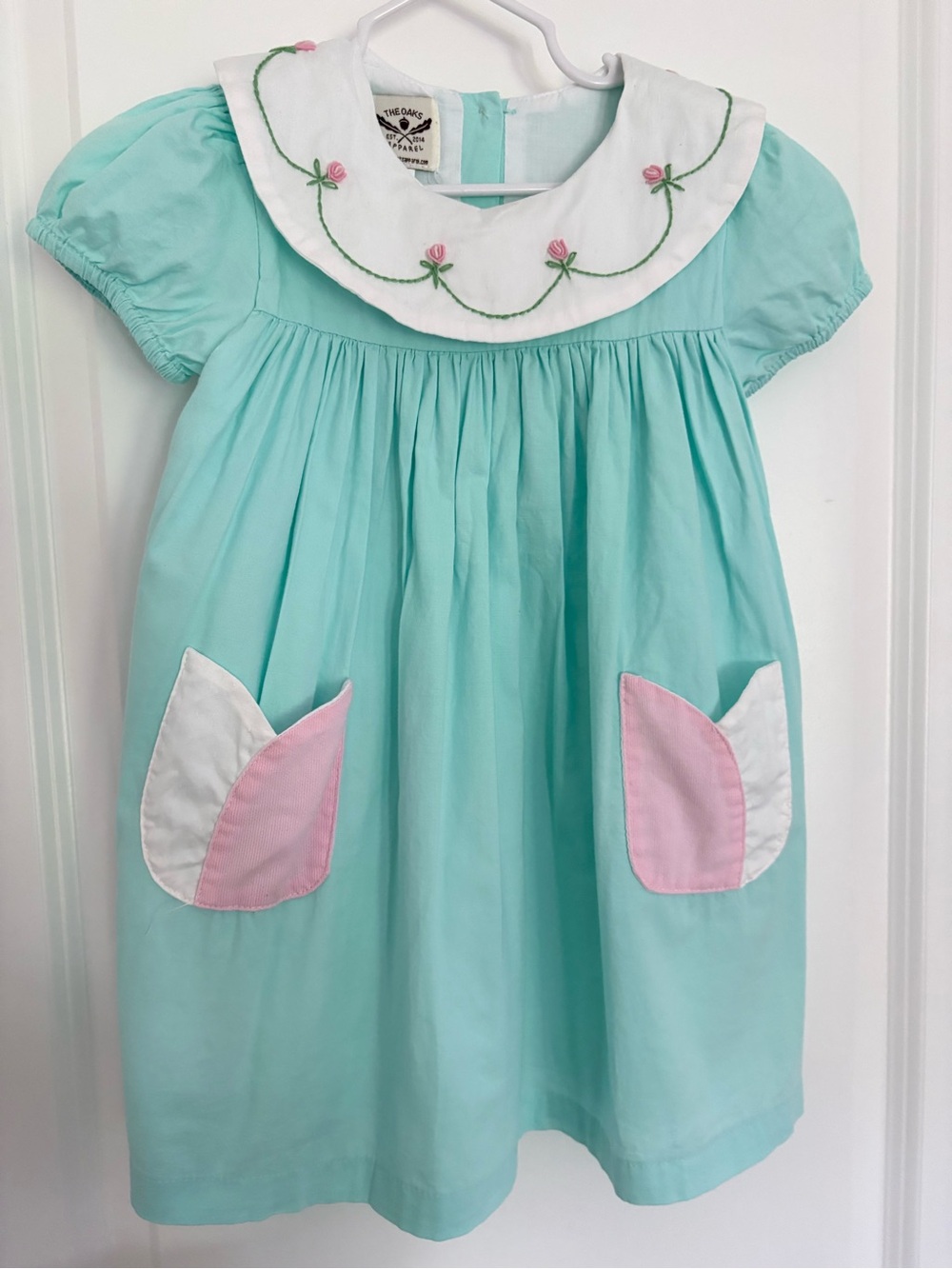 The Oaks Apparel Pink Tulip Aqua Blue Bloomer Set 2t & Dress 4t